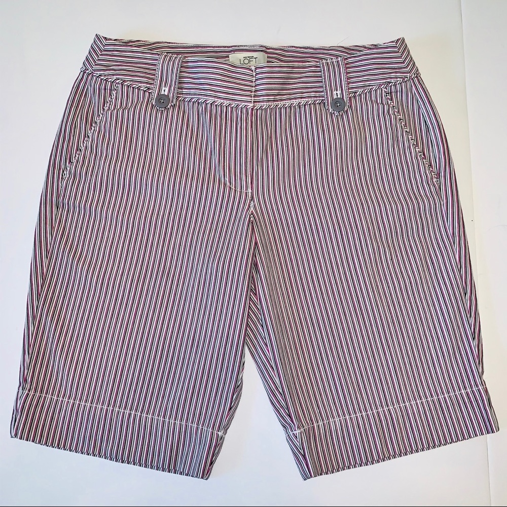 Loft Pinstriped Cotton Denim Bermuda Shorts